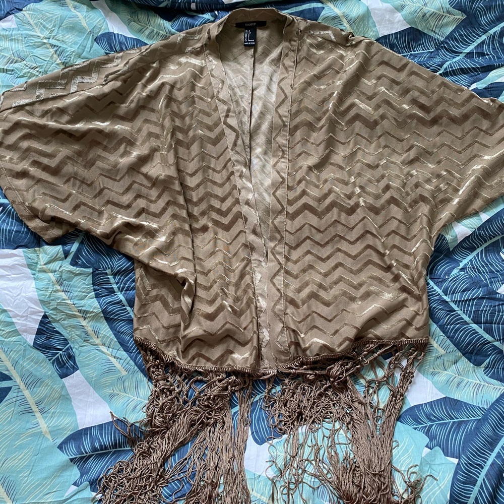 Forever21 olive, zigzag design shawl with fringe